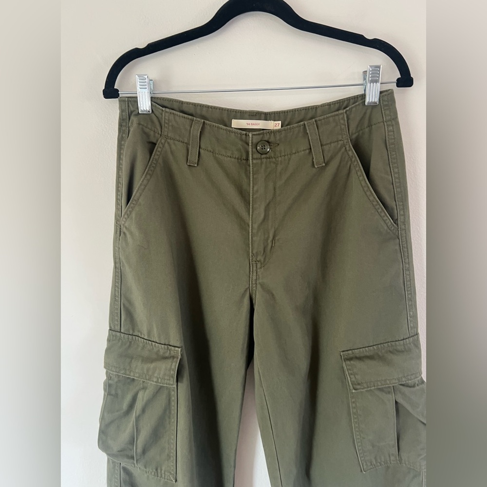Levi’s ’94 Baggy Army Green Cotton Twill Cargo Jogger‎ Utility Pants Size 27 - Picture 4 of 13